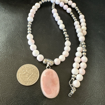 Southwestern Sterling Silver Pink Queen Conch Bead Necklace Pendant 20" 19580