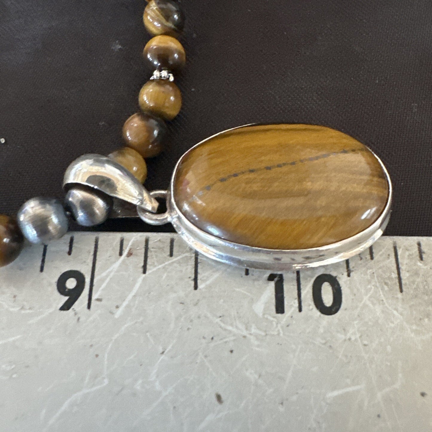 Coffee Brown Tigers Eye Sterling Silver Pendant Necklace Southwestern 18283