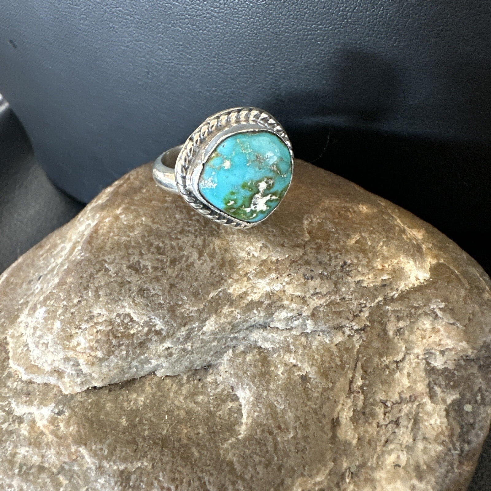 Womens Blue Sonoran Turquoise Navajo Sterling Silver Ring Size 9 18001