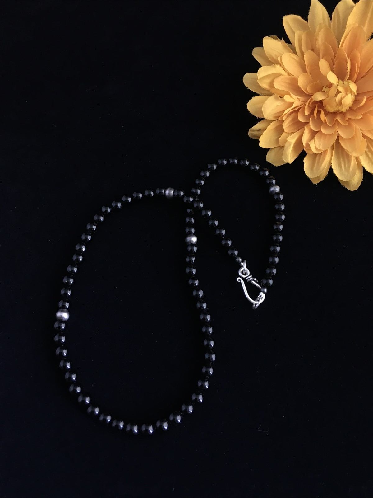 Black Onyx Navajo Sterling Silver Necklace 18” 10026