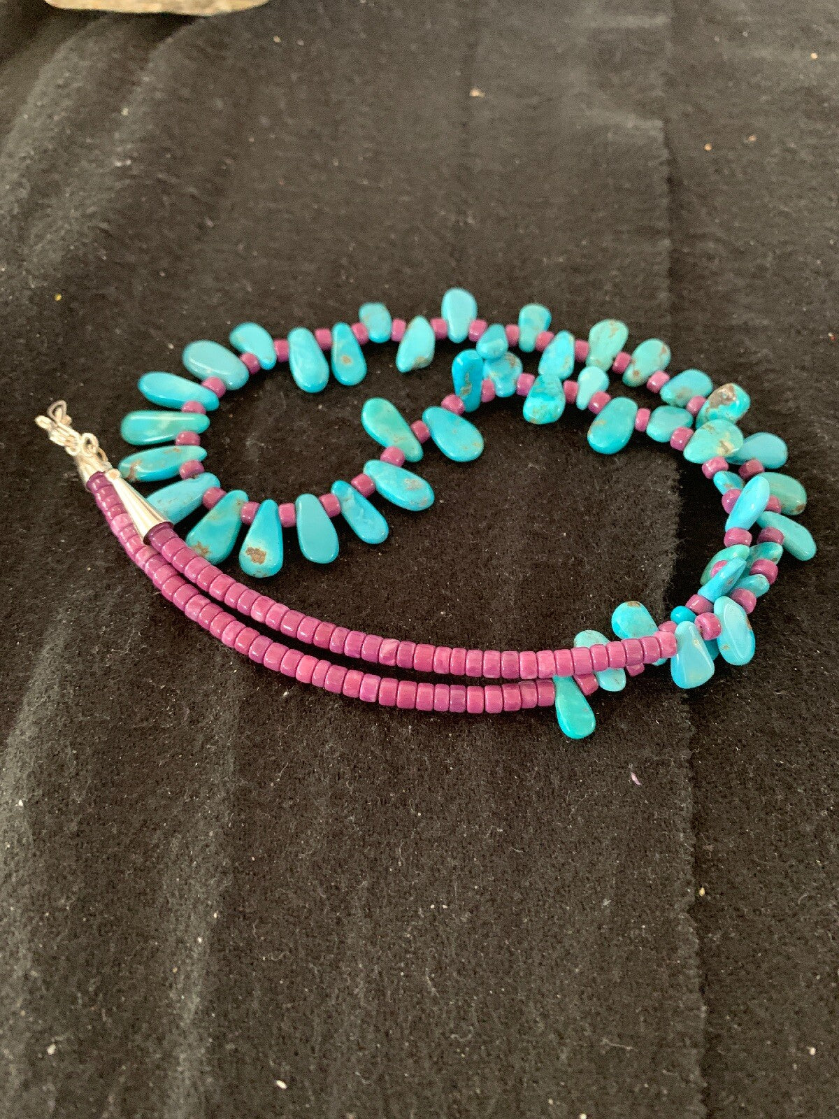 Native American Turquoise & Purple Stone Navajo Sterling Silver Necklace 04246