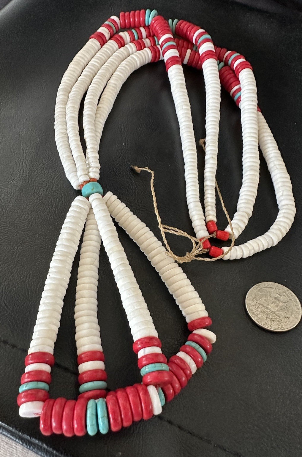 Red Coral White Turquoise 2 St Native American Santo Domingo Necklace 28" 19440