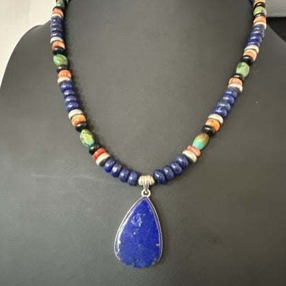 Lapis Turquoise Spiny Necklace Southwestern Sterling Silver Pendant 22” 19470