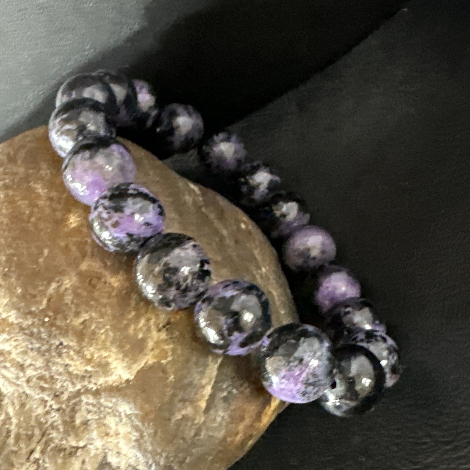 Purple Stone 10mm Stretch Bead Bracelet Navajo Sterling Silver 15239