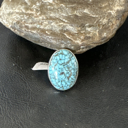 Blue Turquoise#8 Southwestern Sterling Silver Ring Size 7 19739