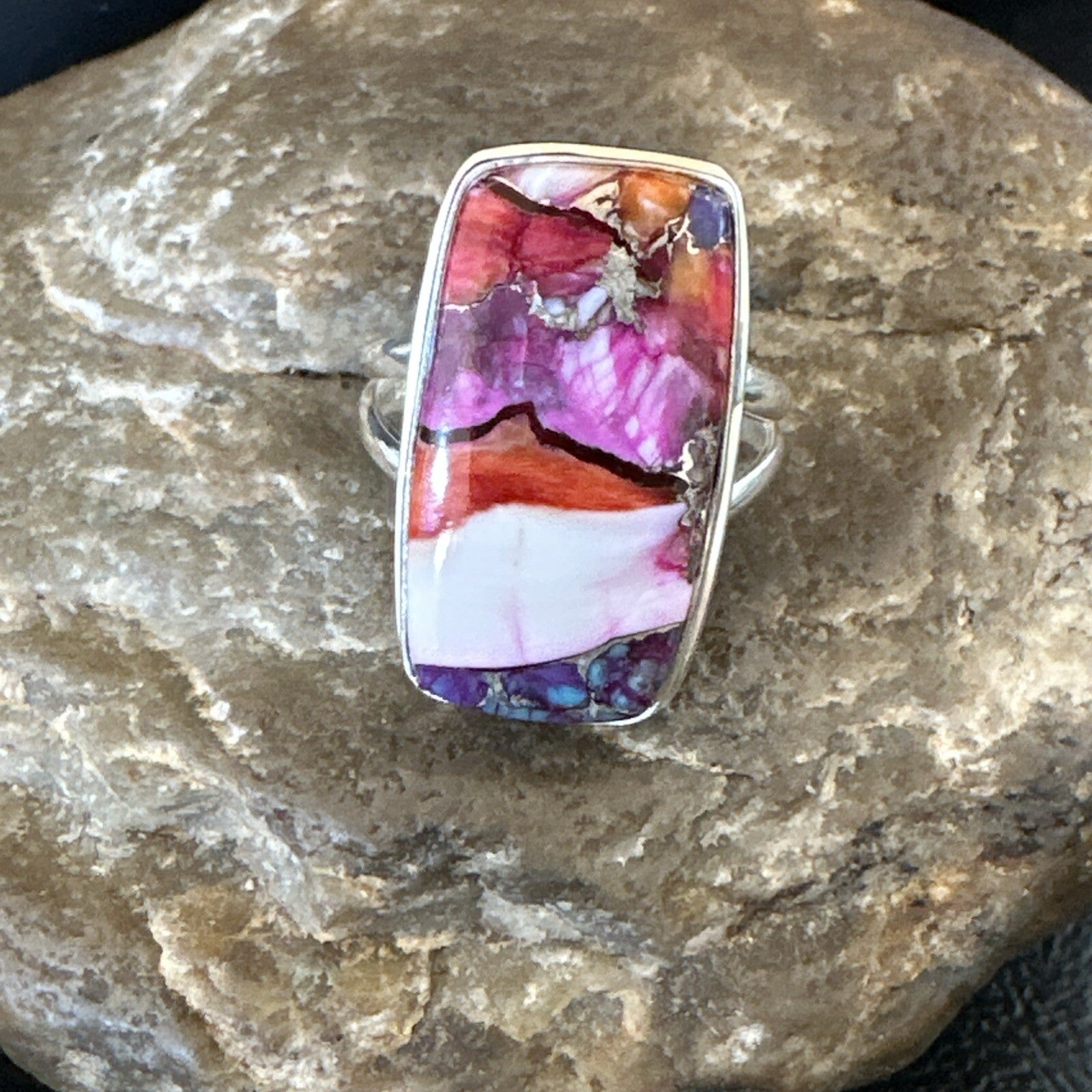 Blue Turquoise Spiny Oyster Southwestern Sterling Silver Ring Size 9 18542