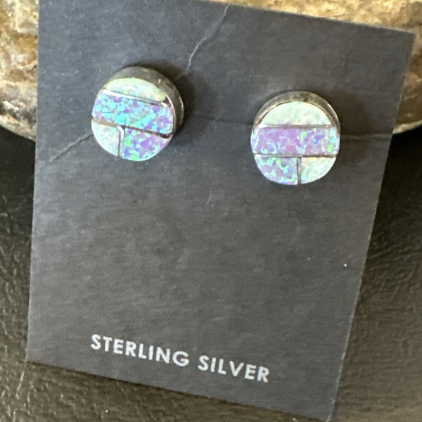Multicolor Opal Navajo Handmade Inlay Post Earrings | Sterling Silver | Authentic Native American Handmade | 18719