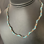 Blue Kingman Necklace Turquoise Opal Inlay Pendant 16" | Sterling Silver | Authentic Native American Handmade | 13590