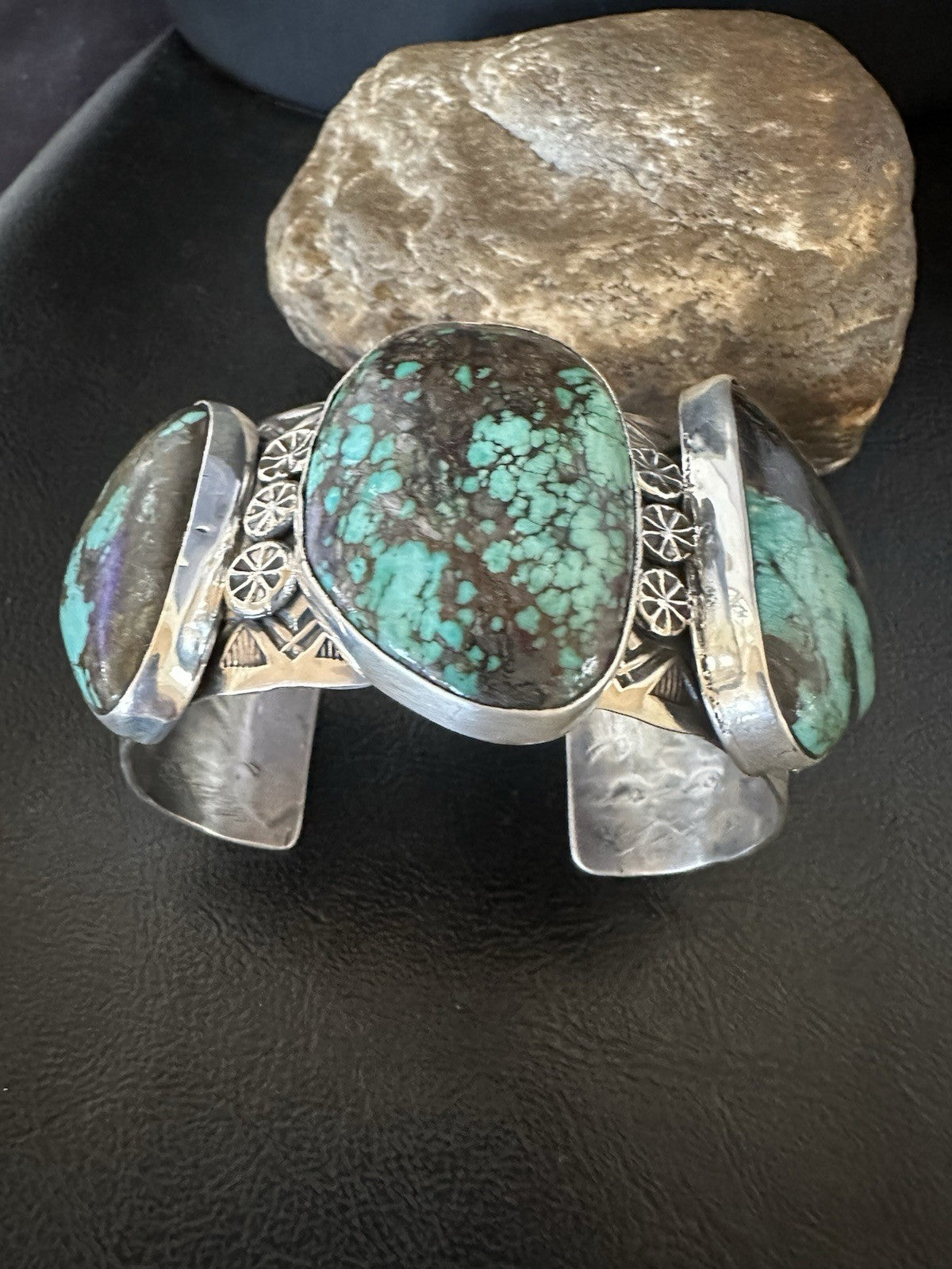 Mens Blue Spiderweb Turquoise Navajo Sterling Silver Cuff Bracelet 7.25" 19435