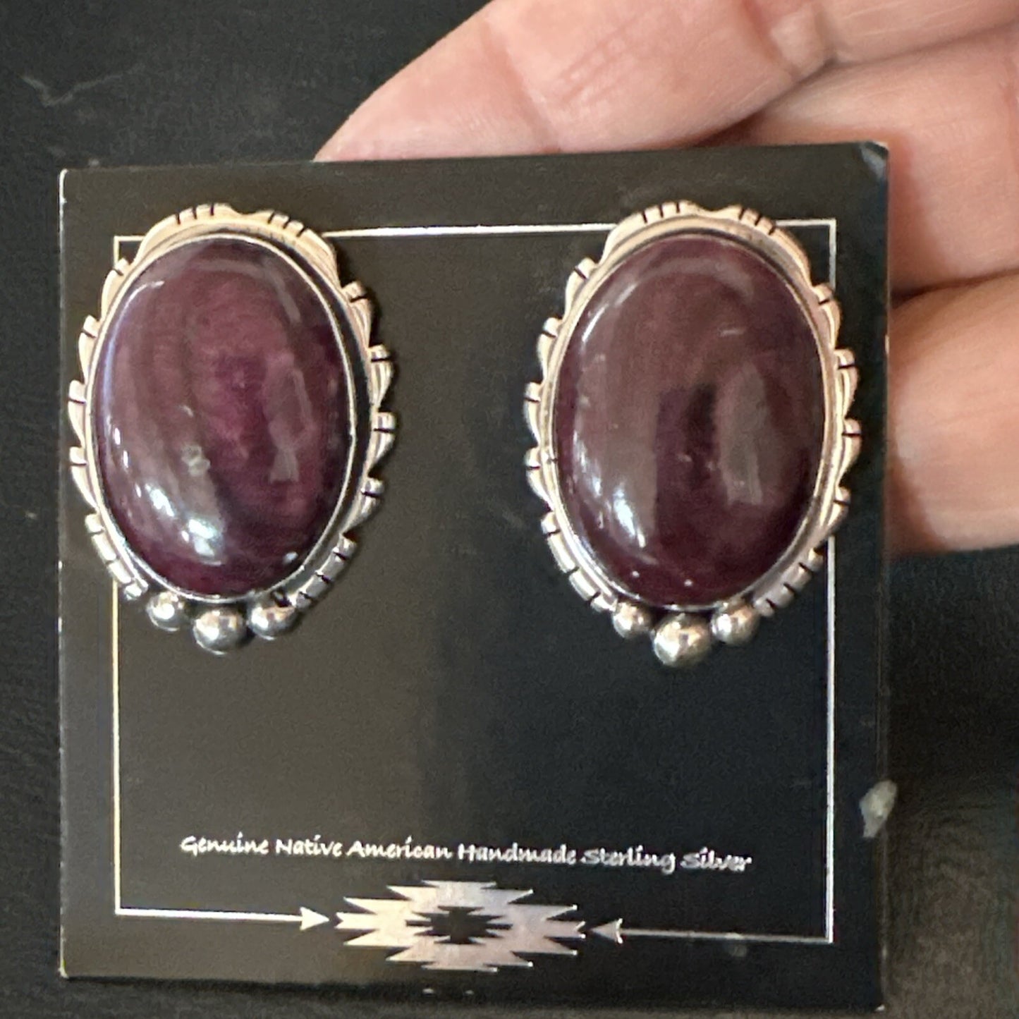 Purple Spiny Oyster Navajo Sterling Silver Stud Post Earrings 1" 18740
