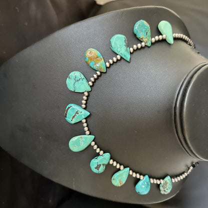Blue Turquoise Teardrop Navajo Pearls Sterling Silver Necklace 14391