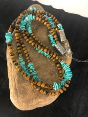 Men's Tigers Eye Turquoise 3 Strand Necklace Navajo | Sterling Silver | Authentic Native American Handmade | 8418