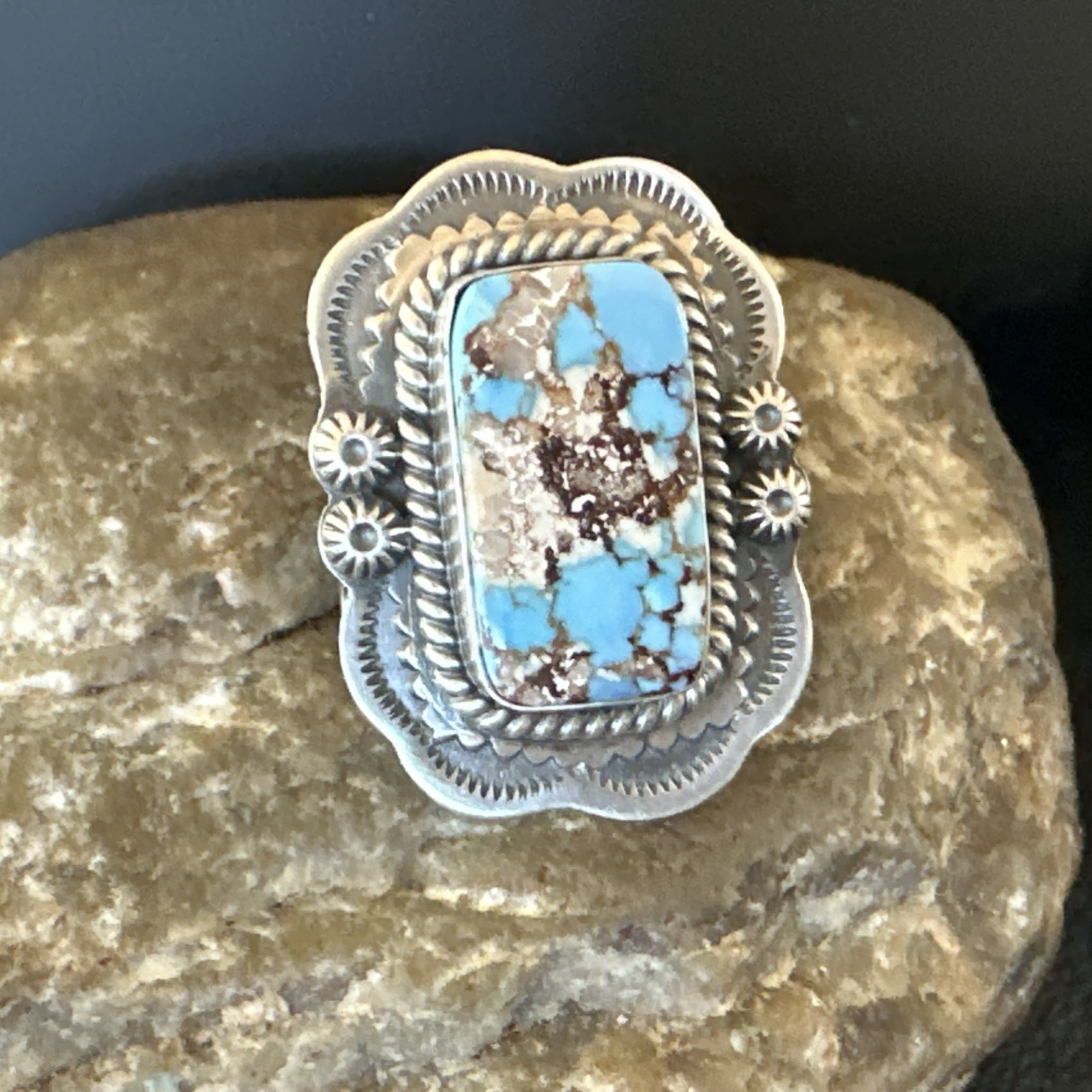 Men Women Golden Hills Turquoise Navajo Sterling Silver Ring Sz 8 18957