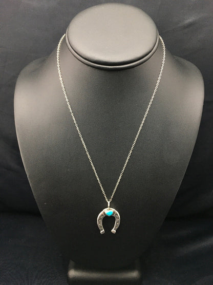 Navajo Sterling Silver Chain Blue Turquoise Naja Necklace Pendant 4466