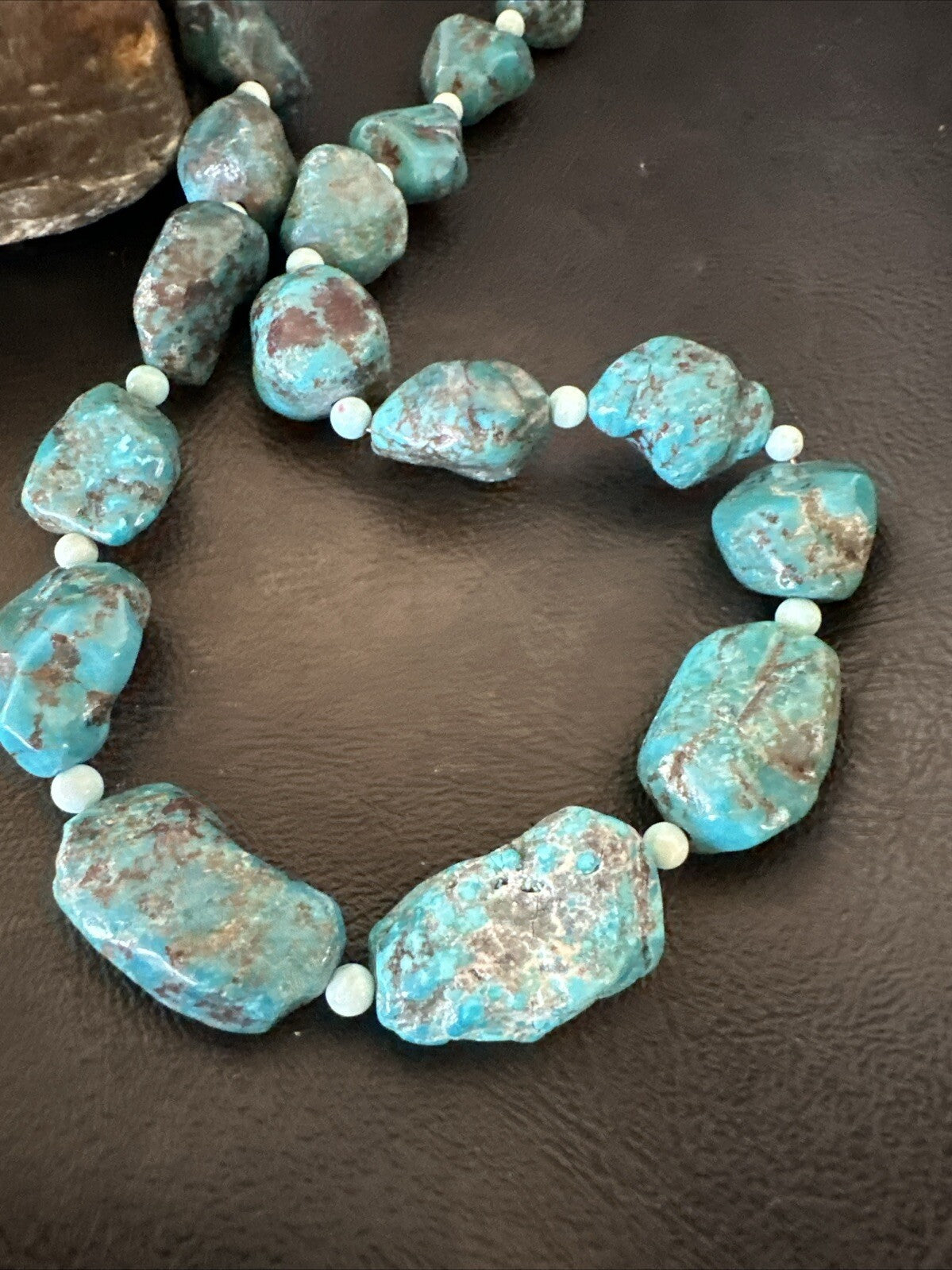 Blue Turquoise Chunky Nugget Navajo Sterling Silver Necklace 22” 18303
