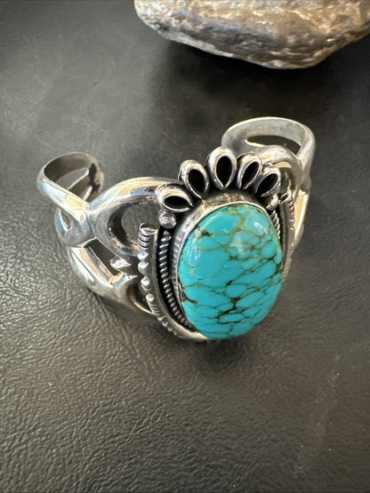 Yazzie Kingman Turquoise Navajo Sterling Silver Tufa Cast Cuff Bracelet 19692