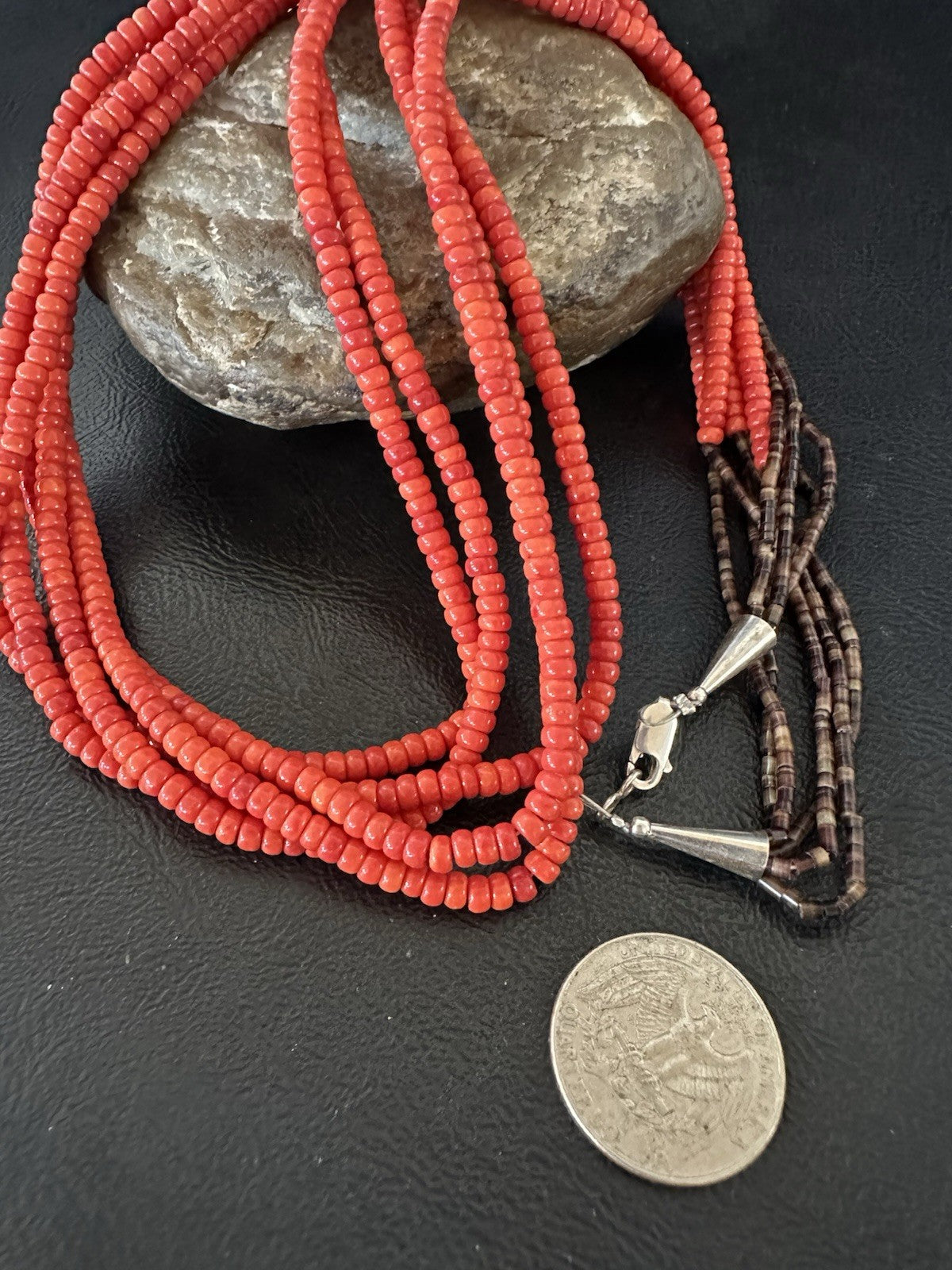 Red Spiny Stabilized 5 Strand Bead Heishi Shell 28” 19396
