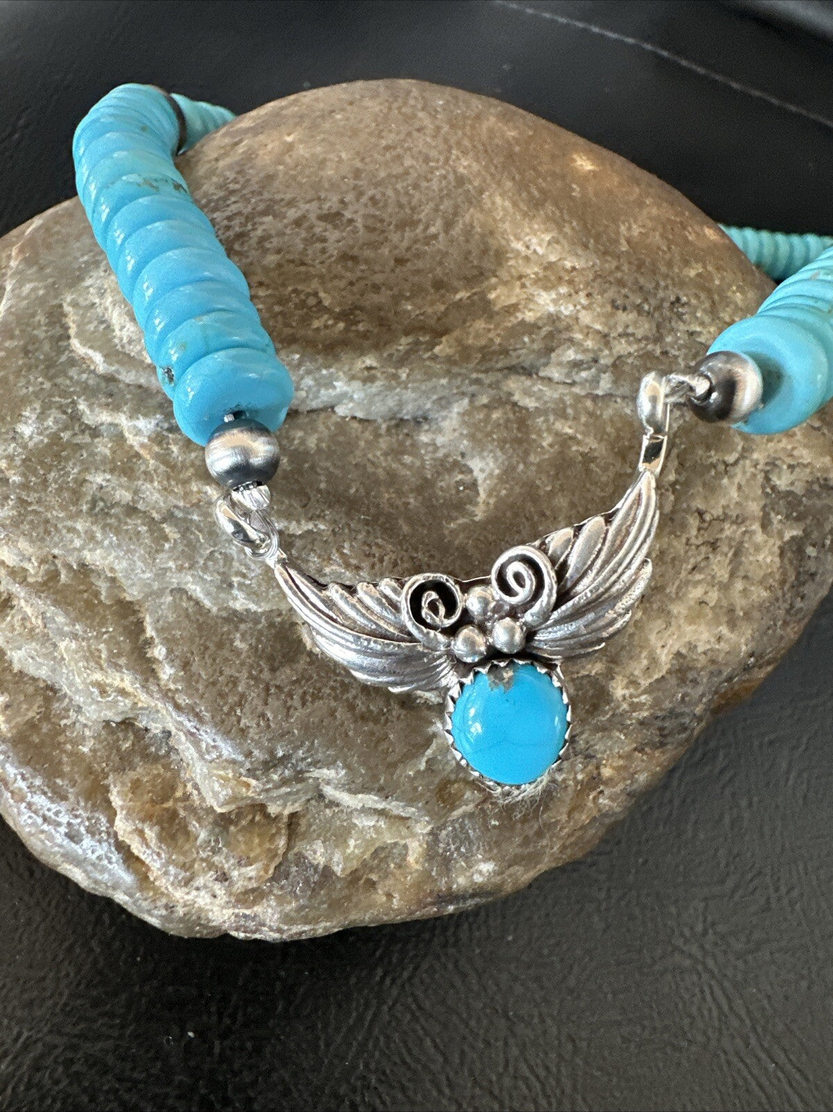 WoMens Blue Kingman Turquoise Pendant Navajo Sterling Silver Necklace 20” 18167