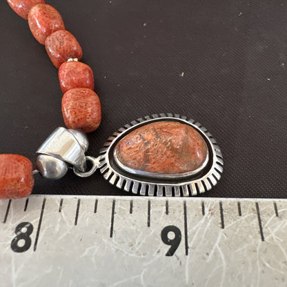 Navajo Pearls Apple Sponge Coral Sterling Silver Necklace Pendant 21” 18683