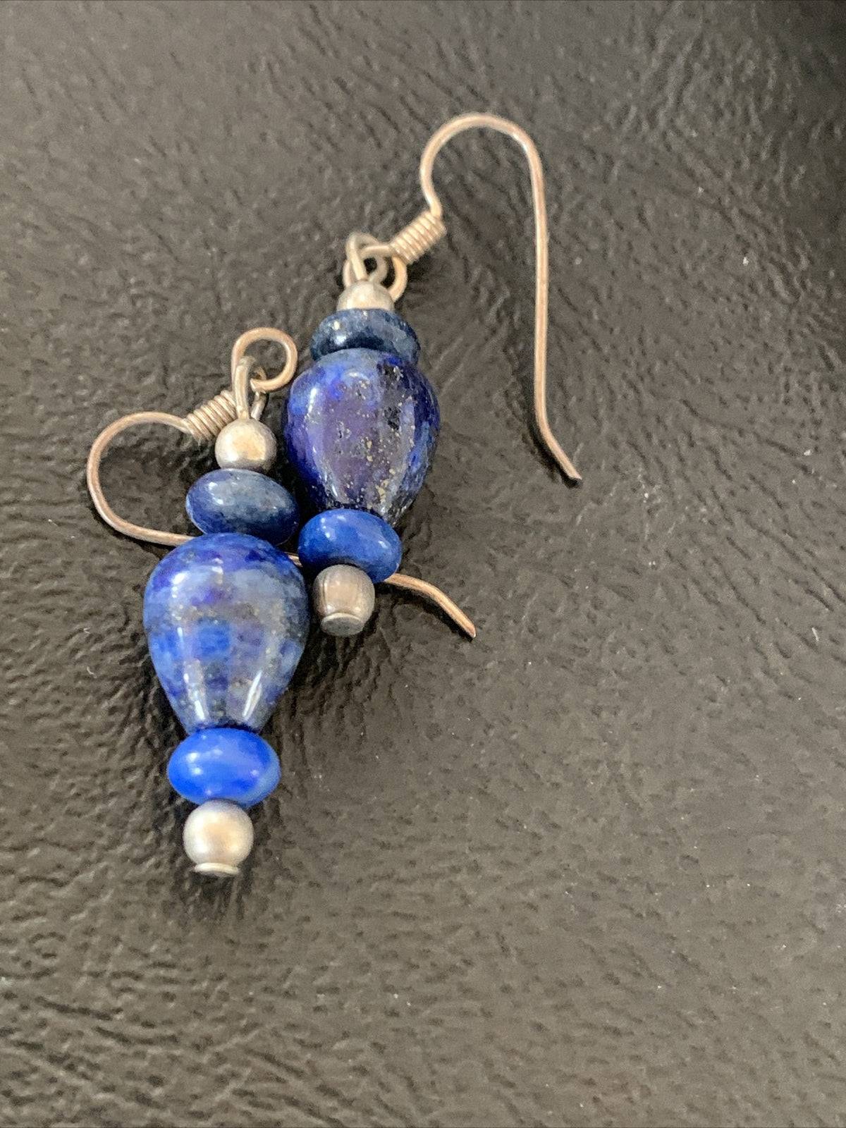 Blue Lapis Lazuli Bead Navajo Sterling Silver Dangle Earrings 1712