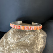 Women's Orange Red Spiny Oyster Southwestern Cuff Bracelet | Sterling Silver | Authentic Native American Handmade | 18376