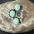 Yazzie Ring Green Turquoise Navajo Cluster Size 8.5 | Sterling Silver | Authentic Native American Handmade | 19231