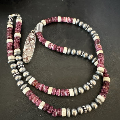 Purple Spiny Oyster Wild Horse Pendant Navajo Sterling Silver Necklace 17796