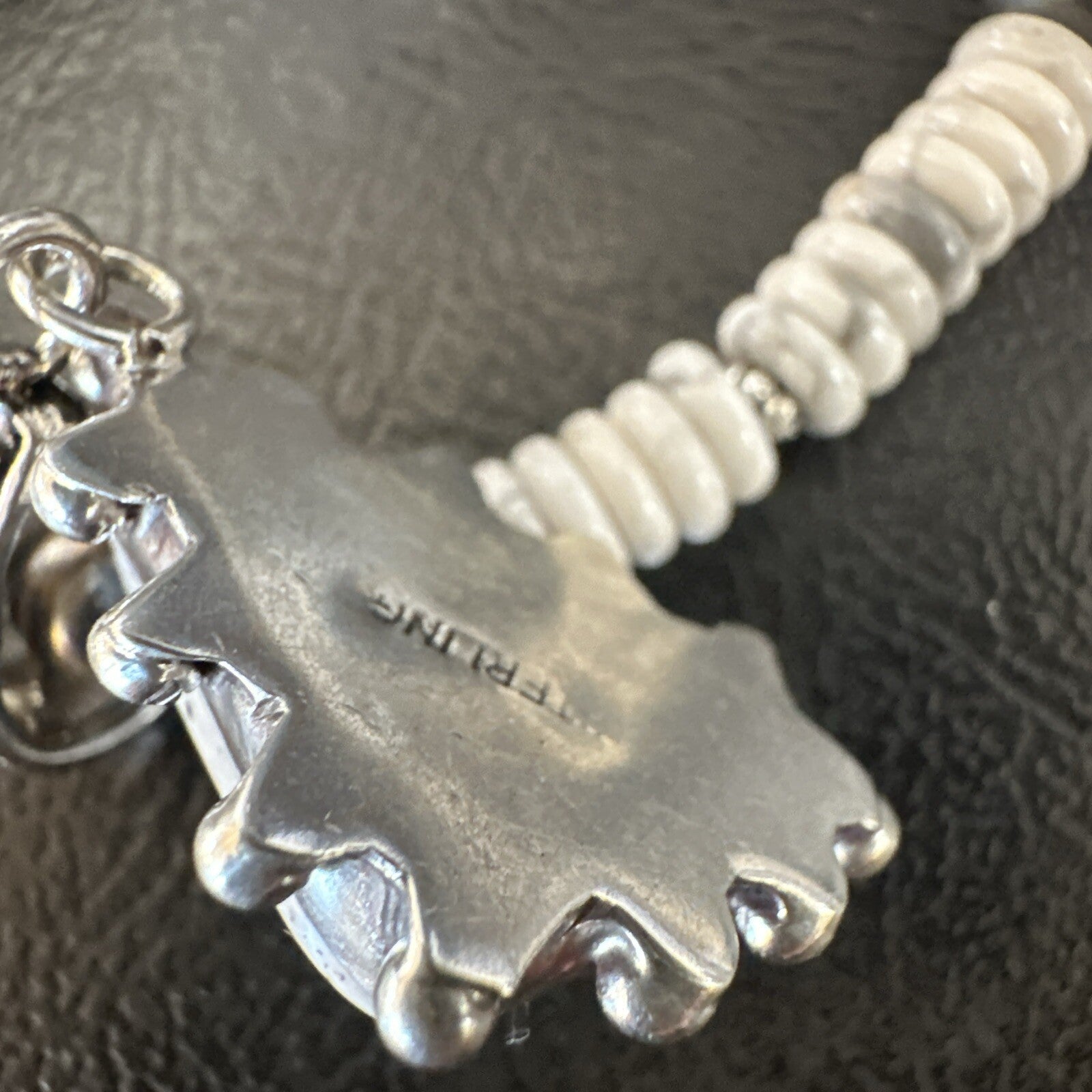 White Buffalo Turquoise Pendant Navajo Pearls Sterling Silver Necklace 22" 18257