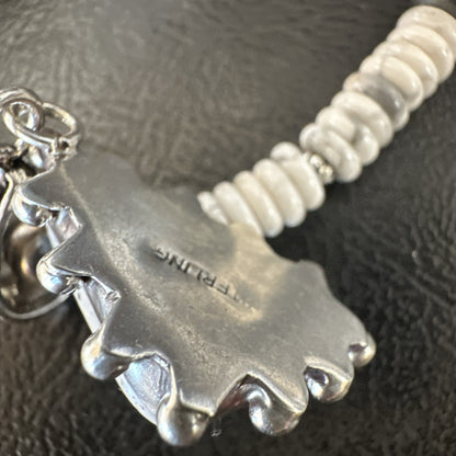 White Buffalo Turquoise Pendant Navajo Pearls Sterling Silver Necklace 22" 18257
