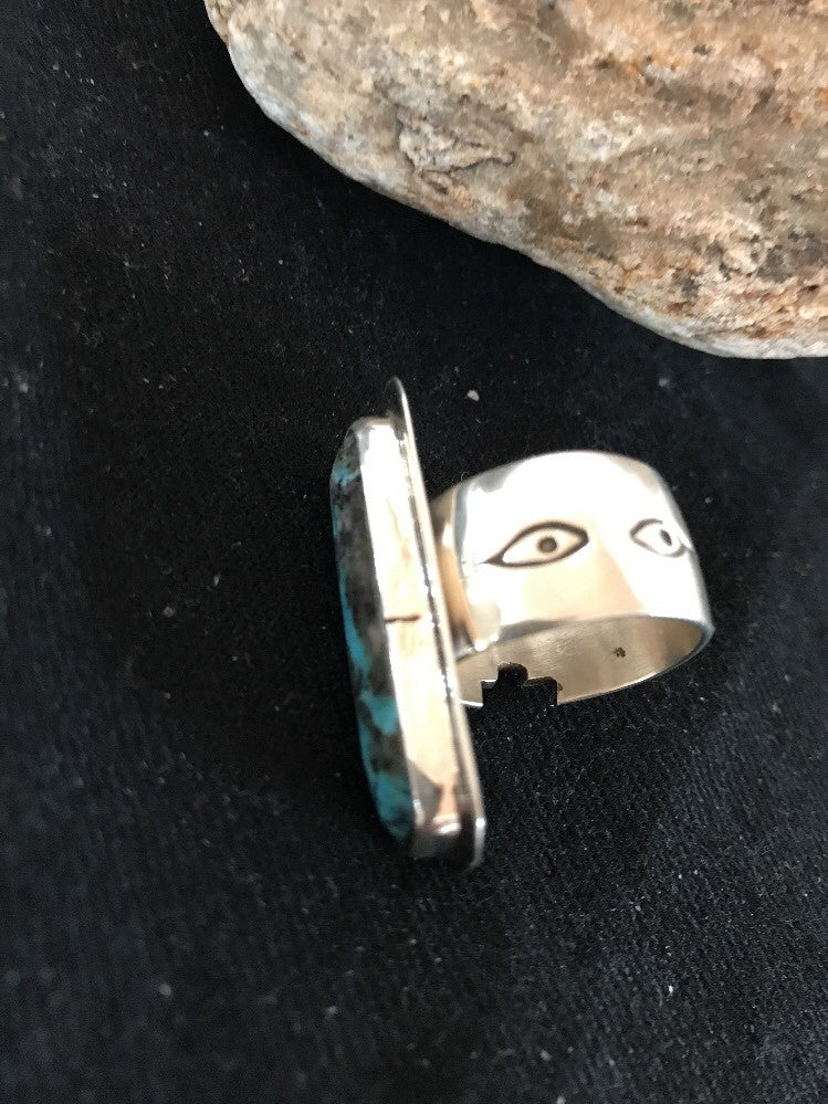 Native American Navajo Sterling Silver Handmade Blue Turquoise Ring Sz 8