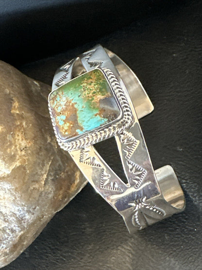Green Royston Turquoise Navajo Sterling Silver Cuff Bracelet 17856