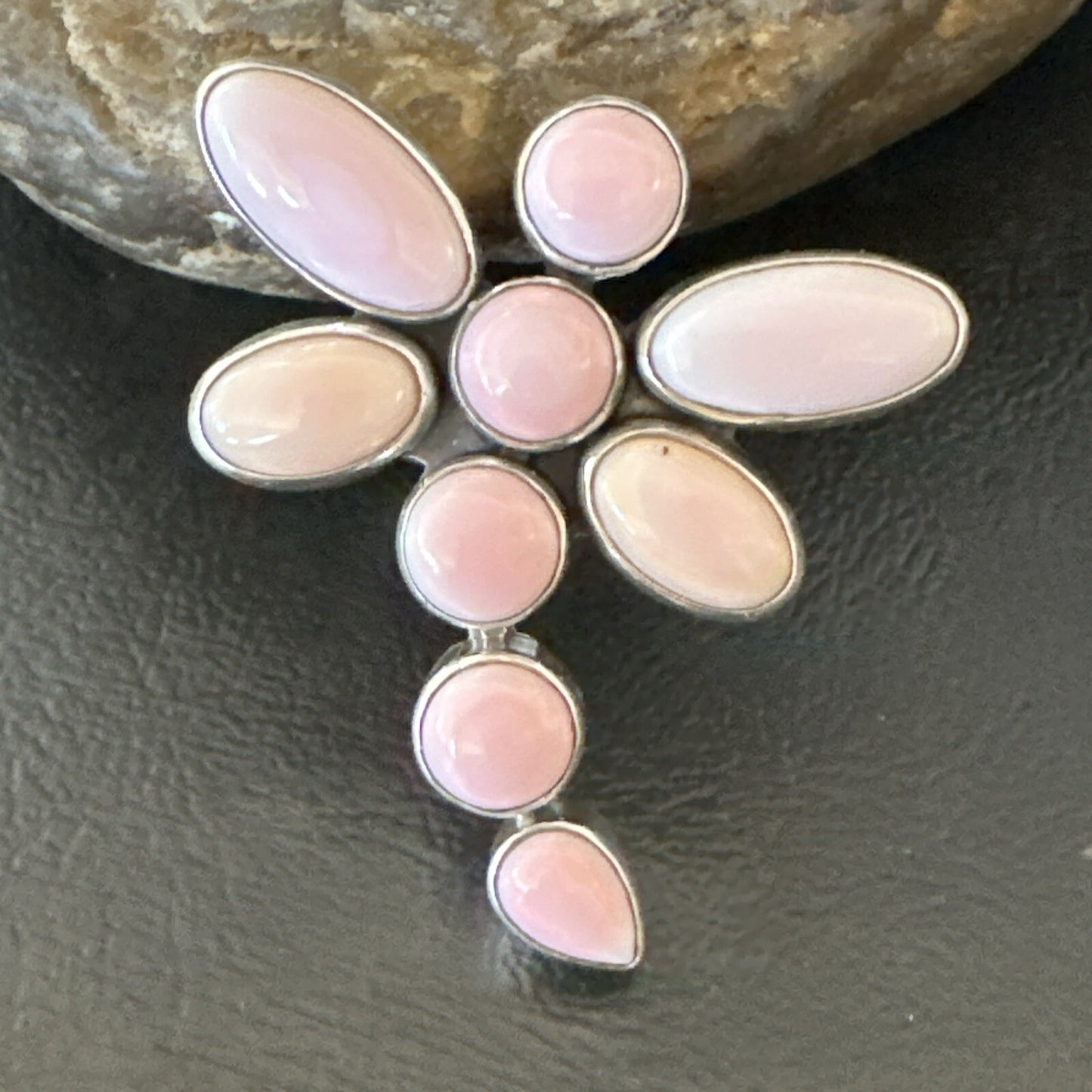 Gorgeous DragonFly Pink Conch Cluster Ring Handmade Adjustable Navajo Sz 8 18778