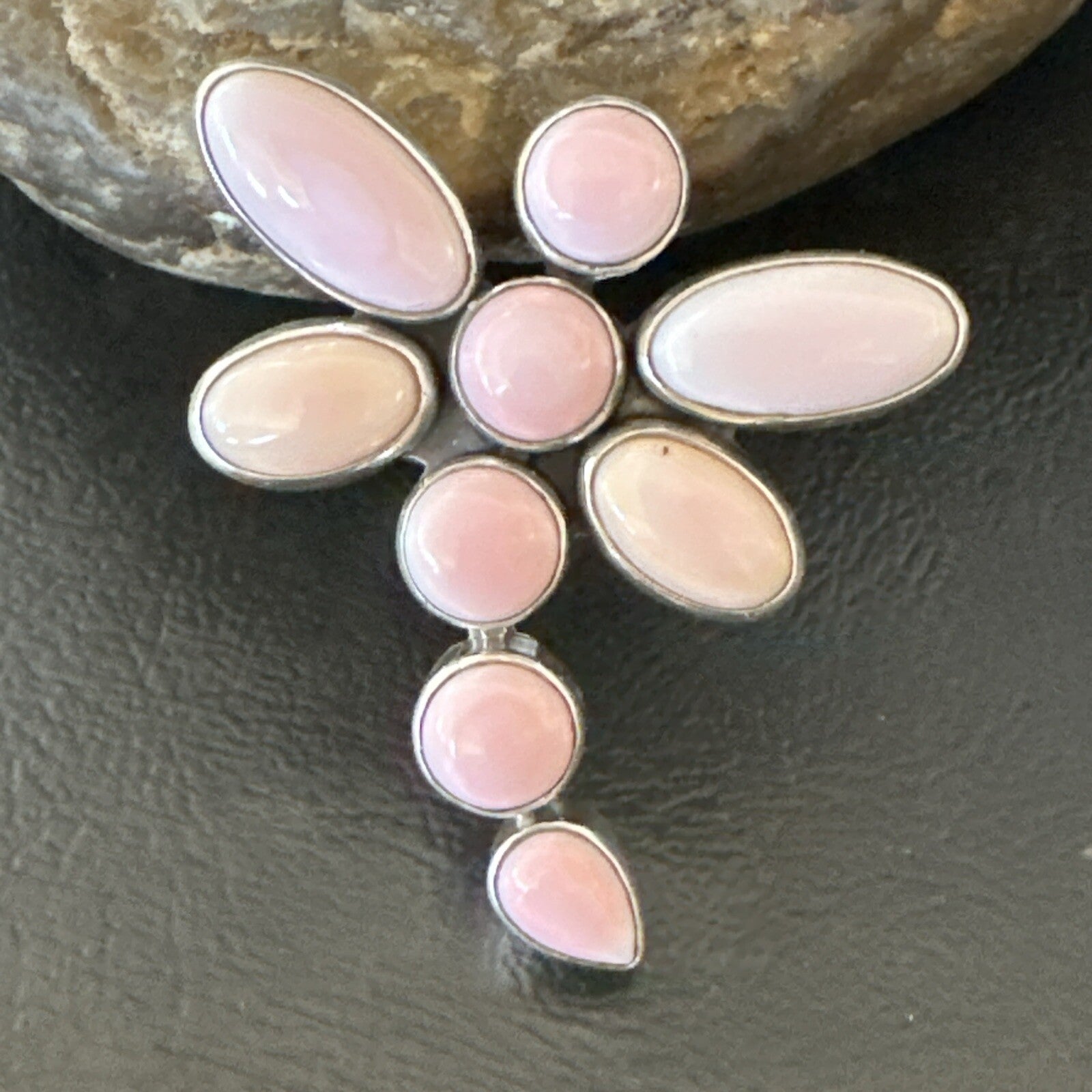 Gorgeous DragonFly Pink Conch Cluster Ring Handmade Adjustable Navajo Sz 8 18778