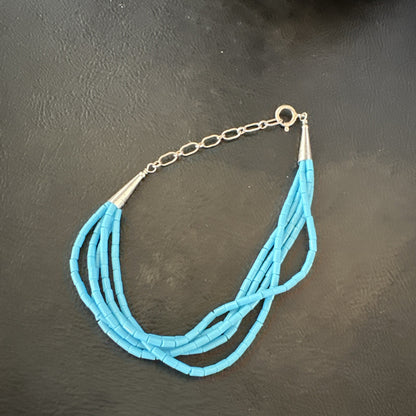 Blue Turquoise Heishi 5S Liquid Sterling Silver Bracelet 7” 18362
