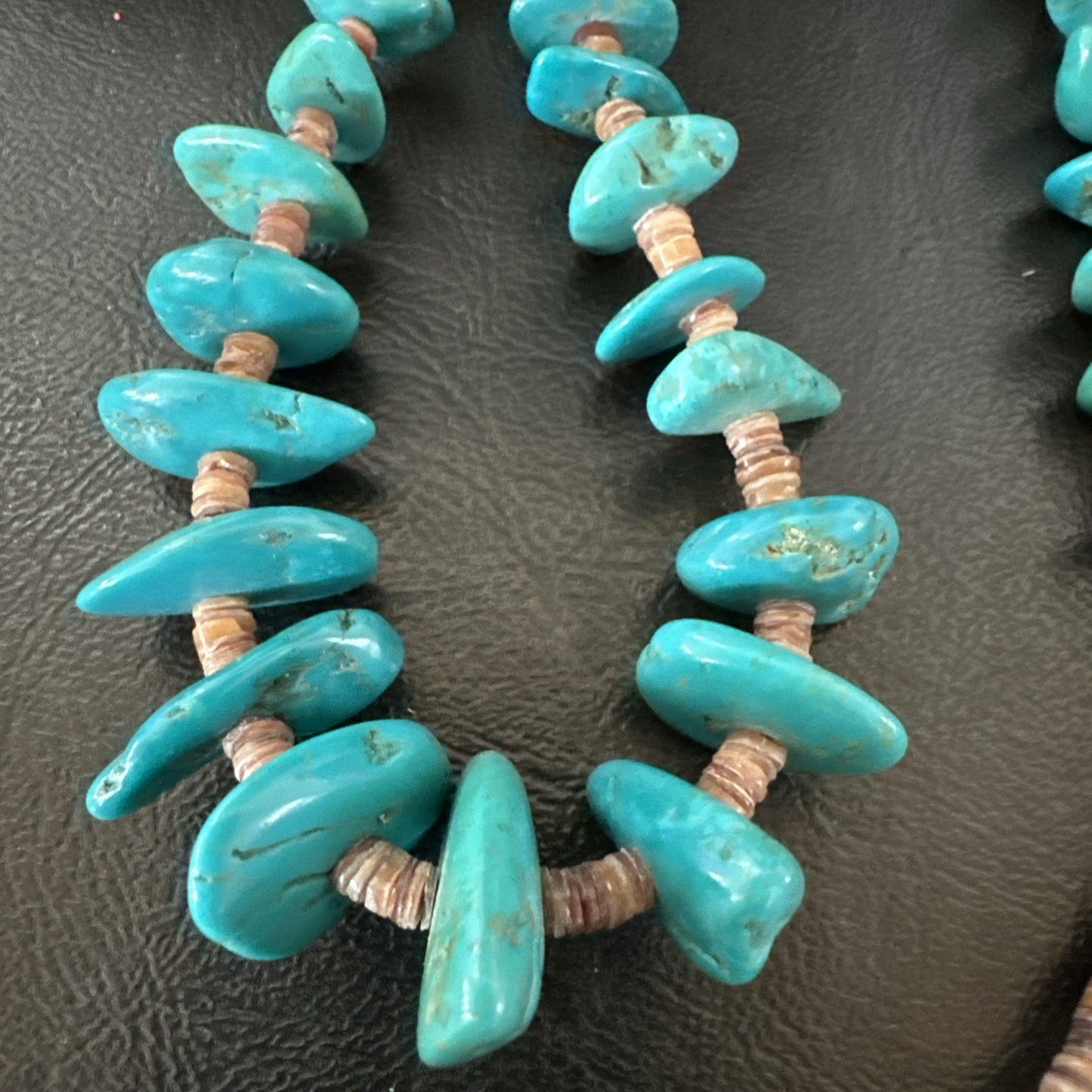 Santo Domingo Kingman Turquoise Heishi Sterling Silver Bead 32” Necklace 19554