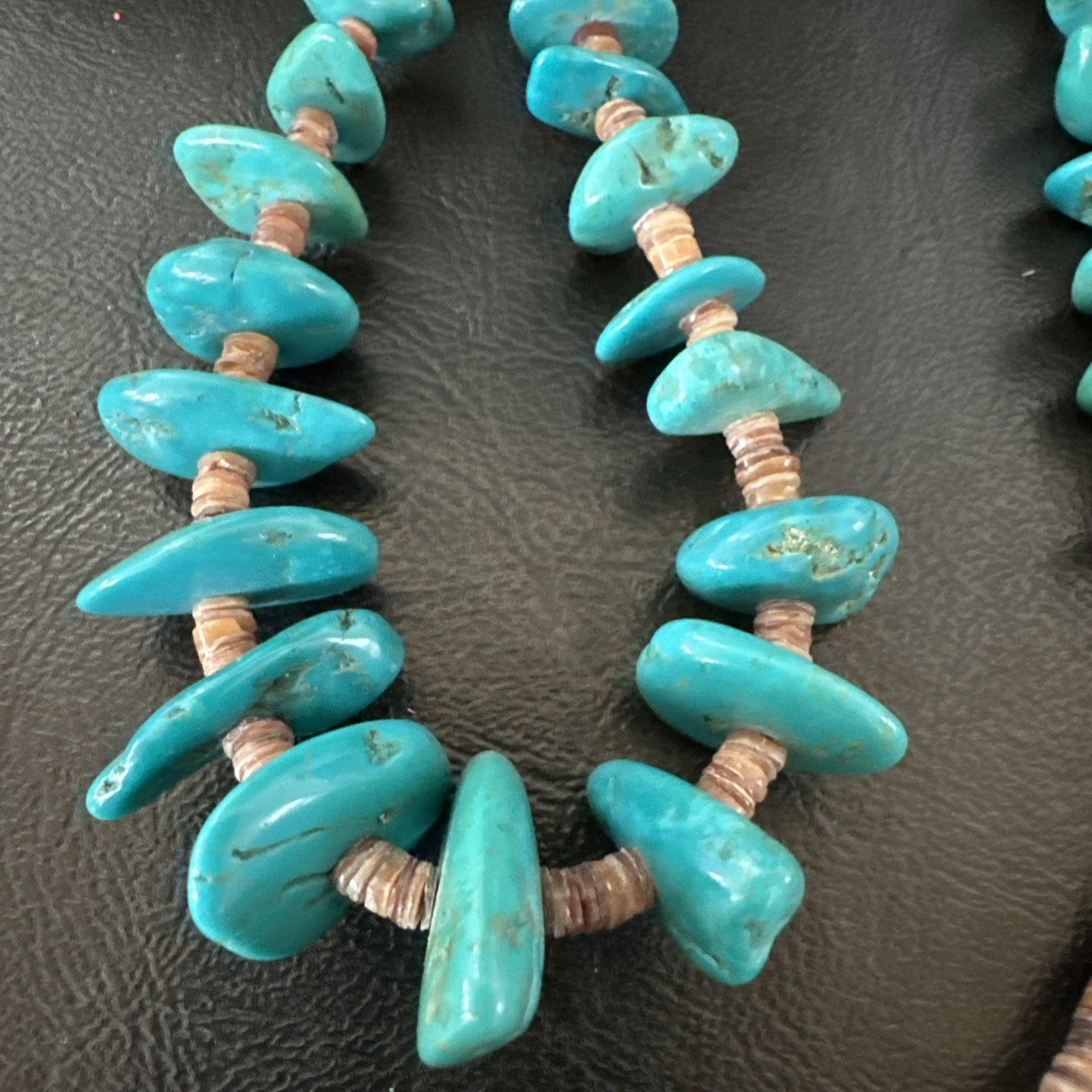 Santo Domingo Kingman Turquoise Heishi Sterling Silver Bead 32” Necklace 19554