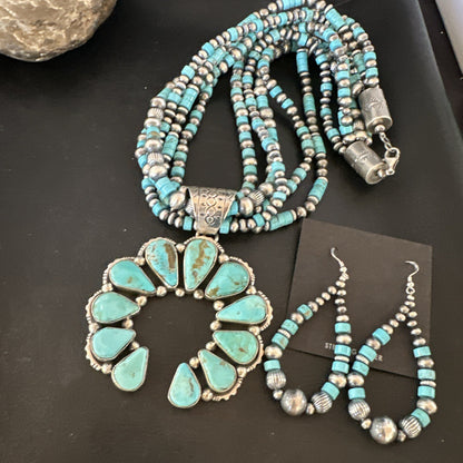 Blue Turquoise Naja Pendant Navajo Sterling Silver Earrings Necklace 21" 16865