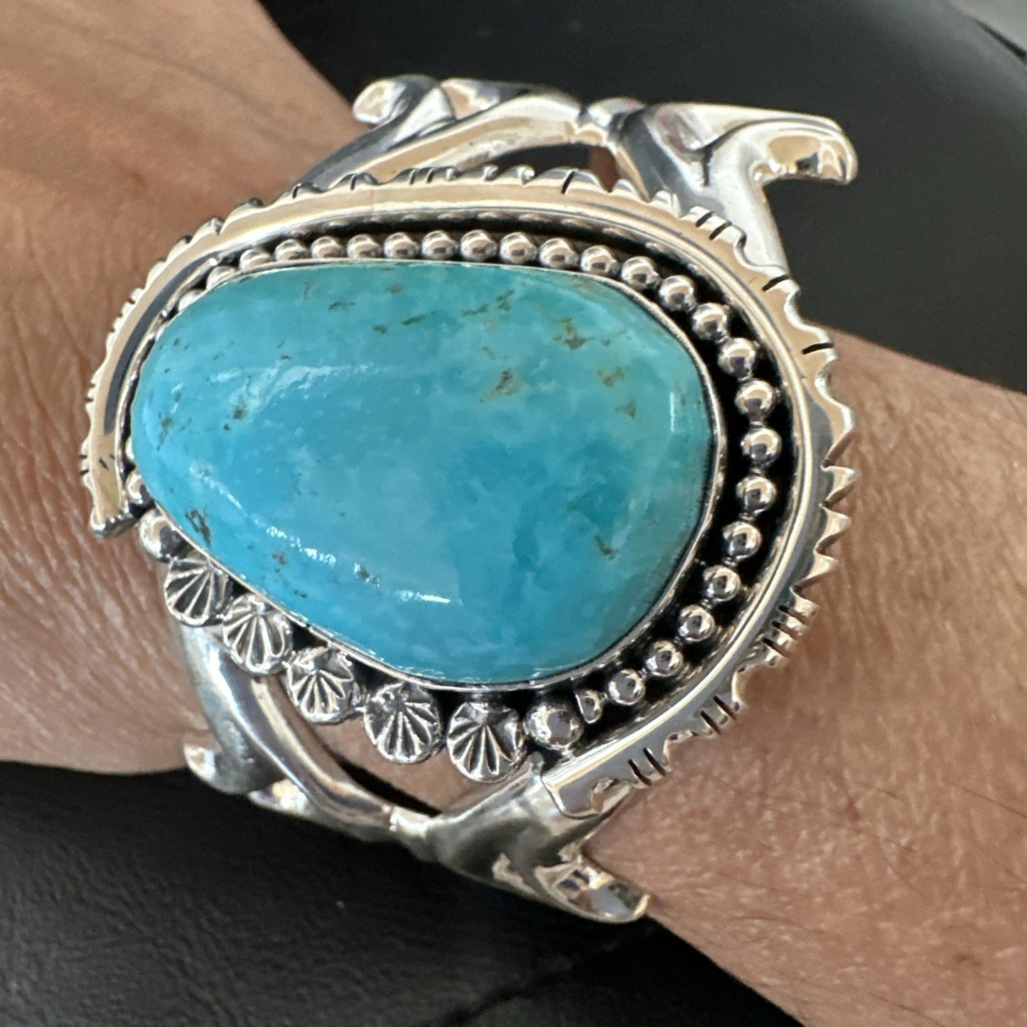 Tufa Women Blue Kingman Turquoise Navajo Sterling Silver Cuff Bracelet 19350