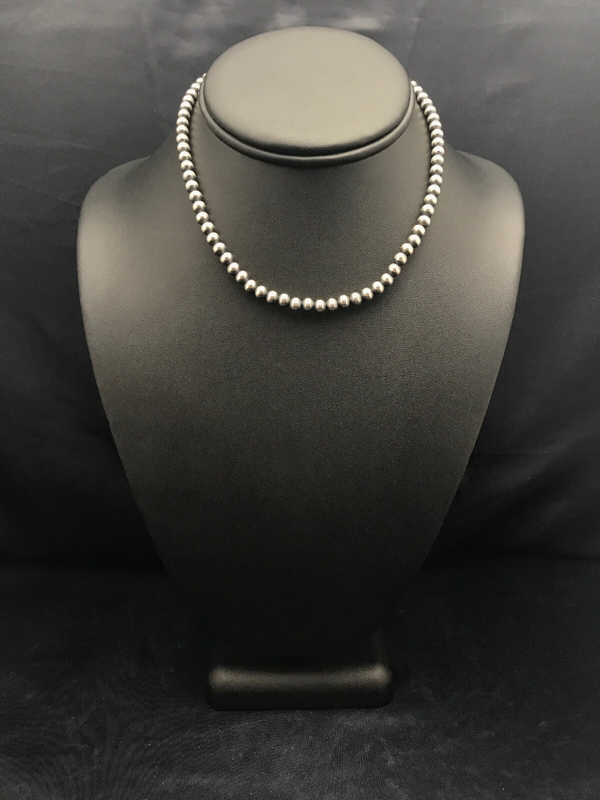 Native Children's Navajo 5 mm Sterling Silver Beads Necklace 12”