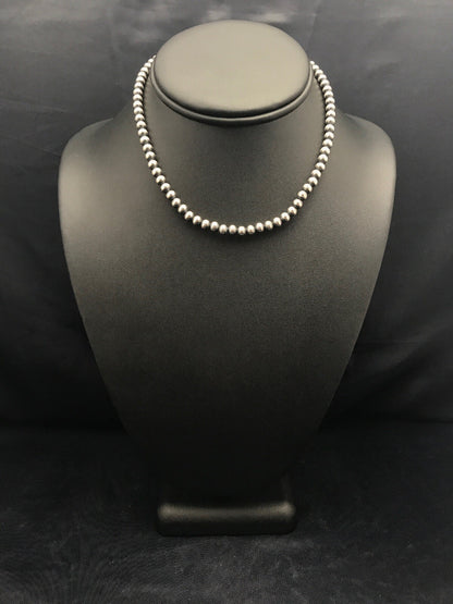 Native Children's Navajo 5 mm Sterling Silver Beads Necklace 12”