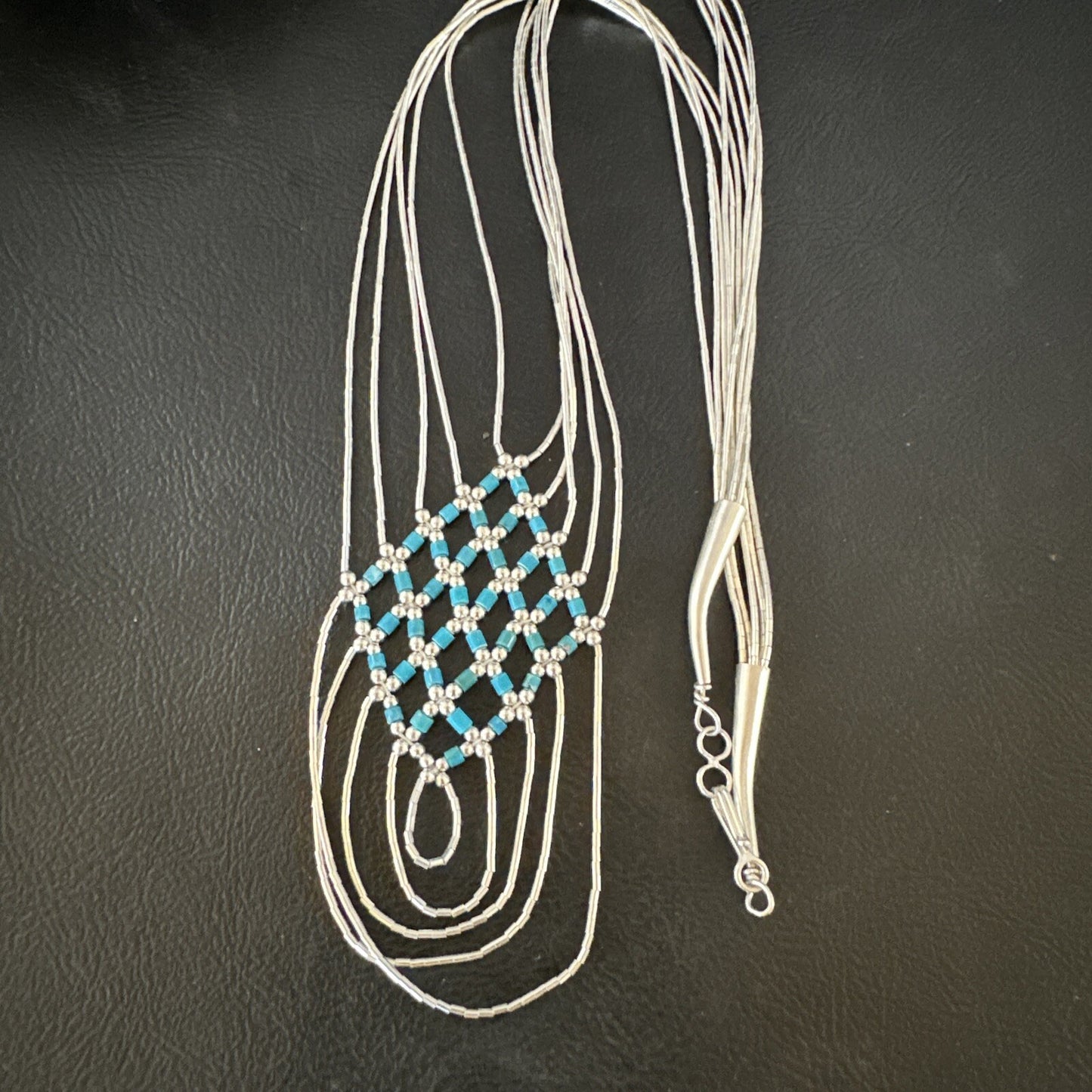Crisscross Blue Turquoise Heishi Liquid Sterling Silver 5S Necklace 20" 15881