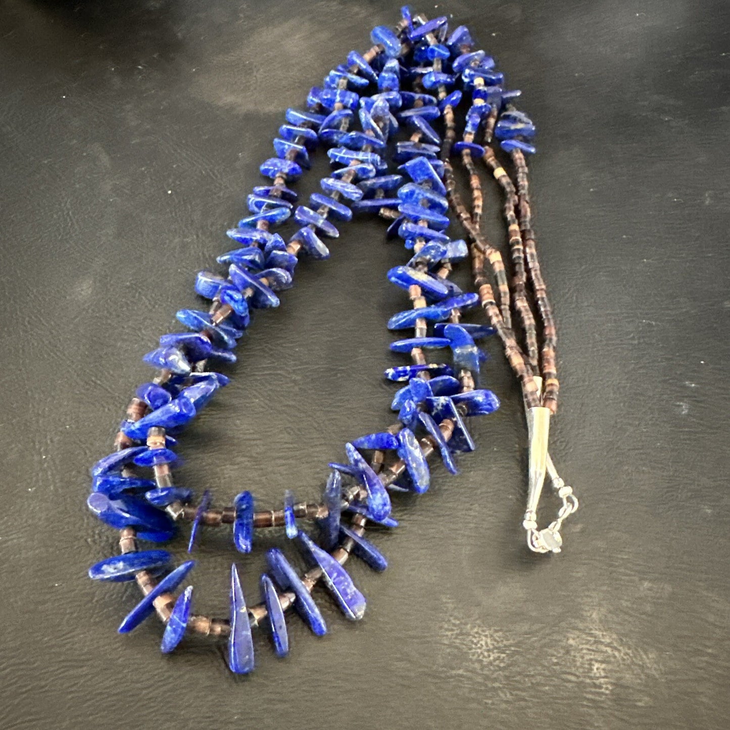 Mens Womens Lapis Lazuli Shell 2S Navajo Sterling Silver 30" Necklace 17838