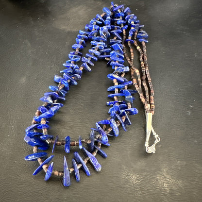 Mens Womens Lapis Lazuli Shell 2S Navajo Sterling Silver 30" Necklace 17838