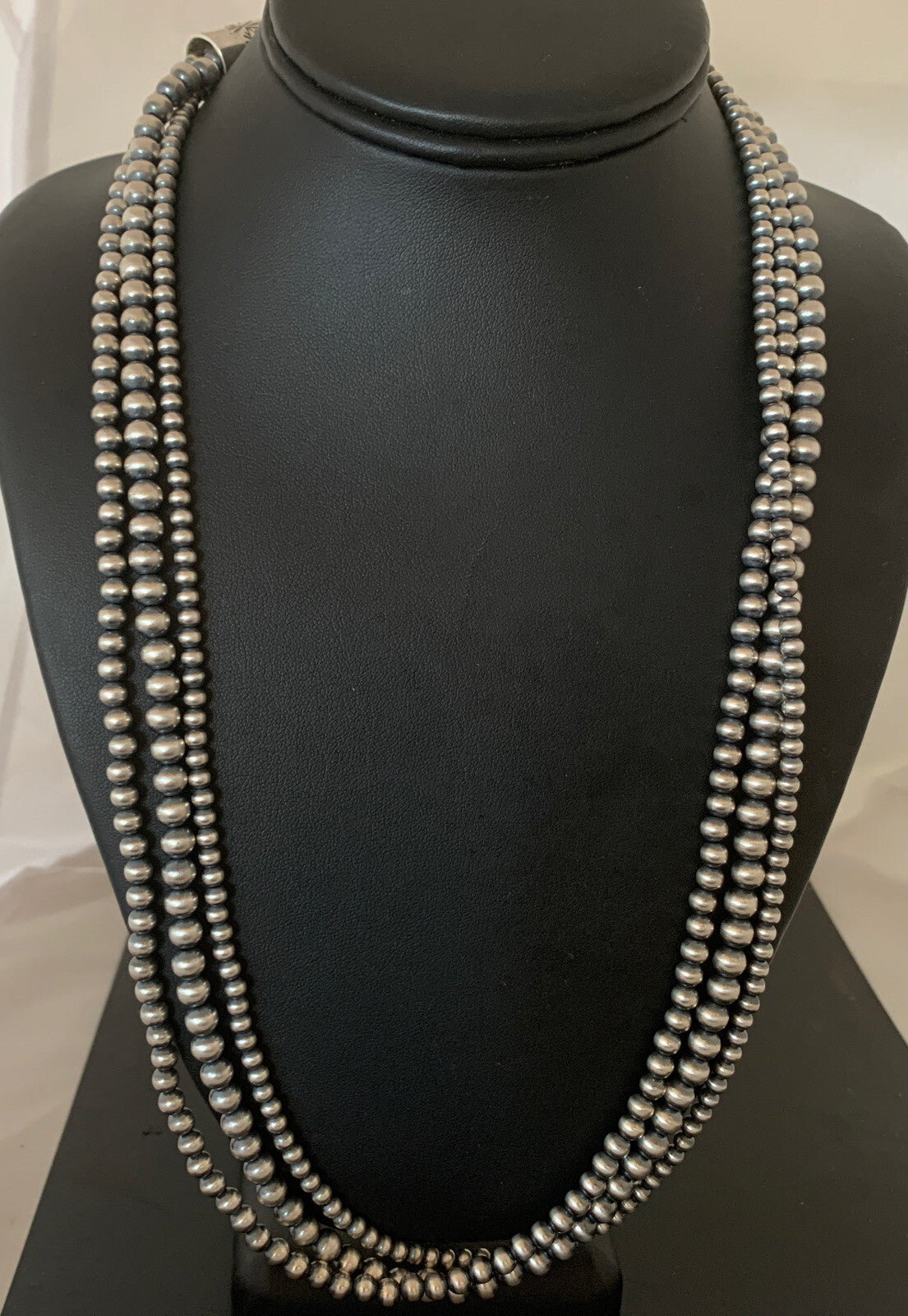 Native American Sterling Silver Navajo Pearls 3 Strands 24" Necklace 95724