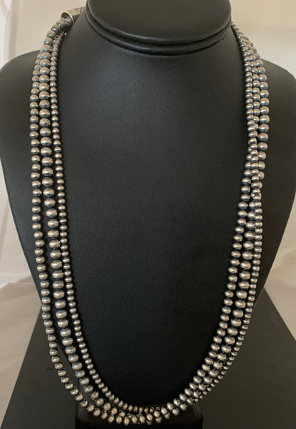 Native American Sterling Silver Navajo Pearls 3 Strands 24" Necklace 95724