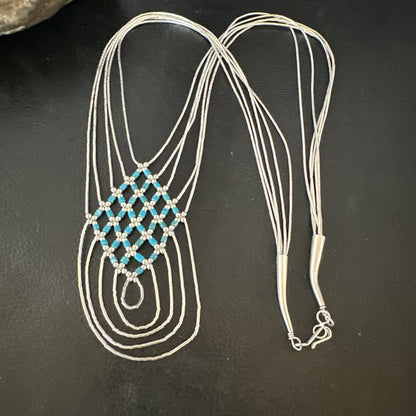 Crisscross Blue Turquoise Heishi Liquid Sterling Silver 5S Necklace 20" 15881