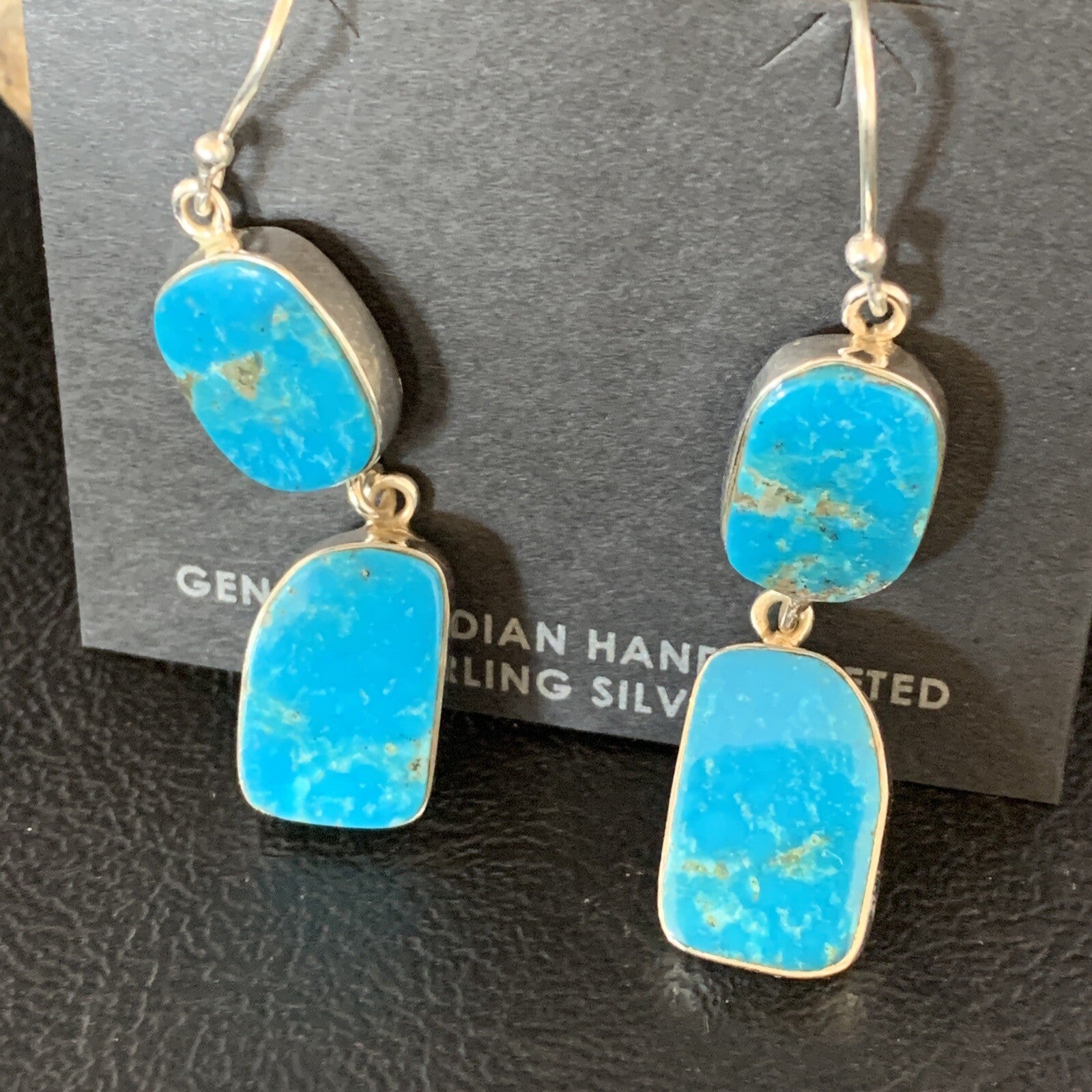 Kingman Turquoise Handmade Navajo Sterling Silver Dangle Earrings 1.5" 14010