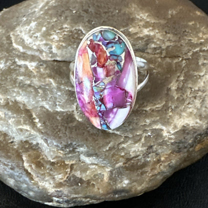 Blue Turquoise Spiny Oyster Southwestern Sterling Silver Ring Size 10 19056