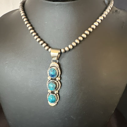 Blue Turquoise 3 Stone Navajo Sterling Silver Cluster Pendant 18193