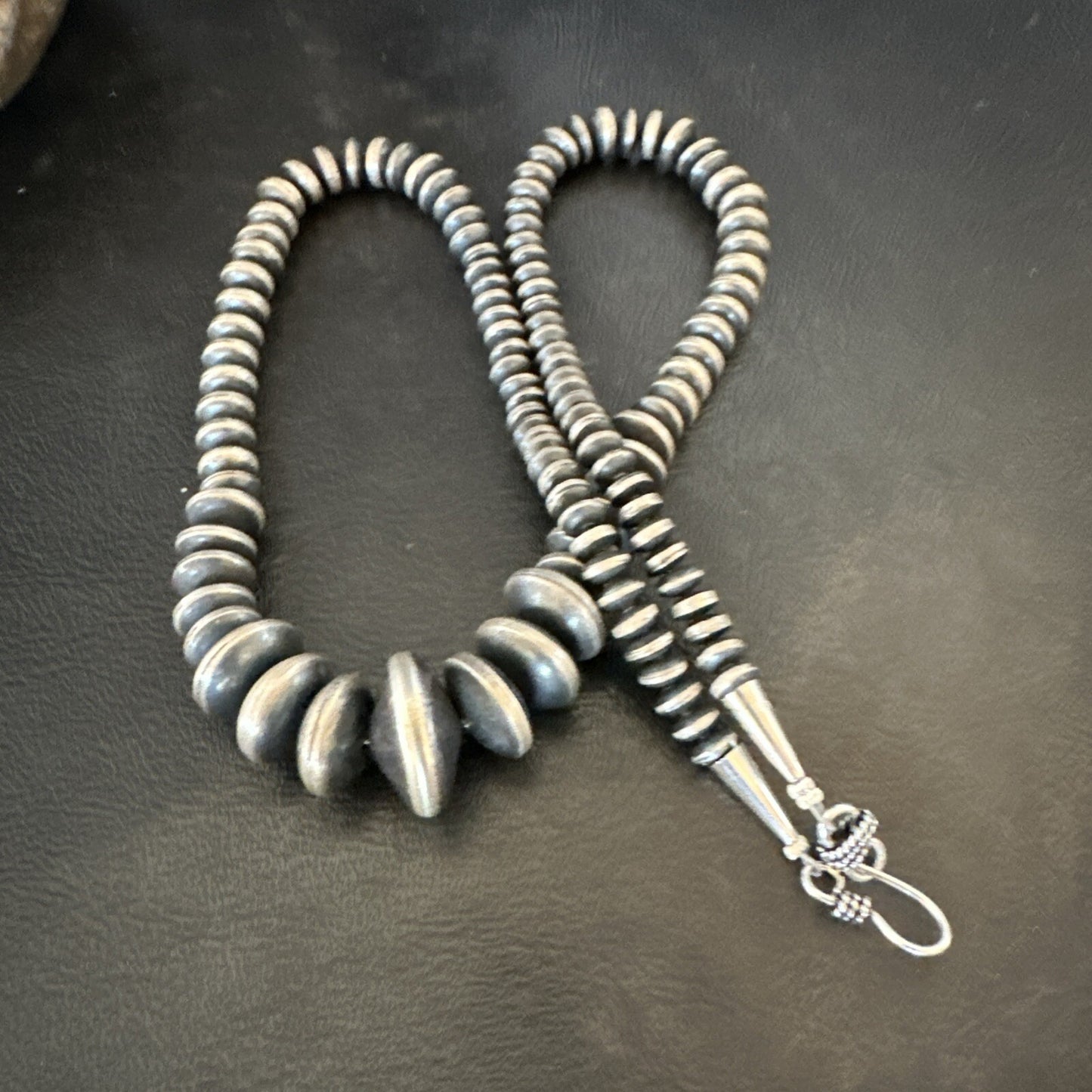 Graduated Rondelle Flat Sterling Silver Beads Necklace 21” 18830
